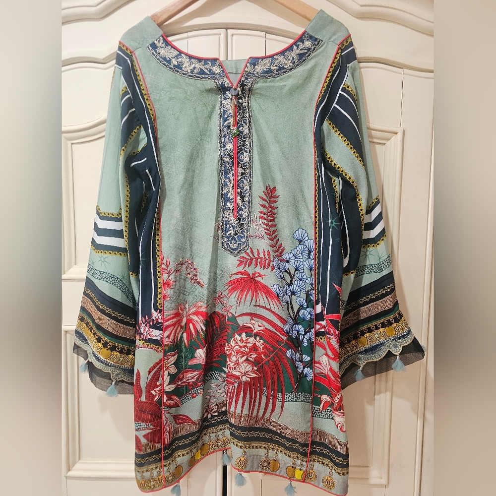 OOAK Chinoiserie Boho Tunic Handmade Unique Embroidered Silk Scarf Style